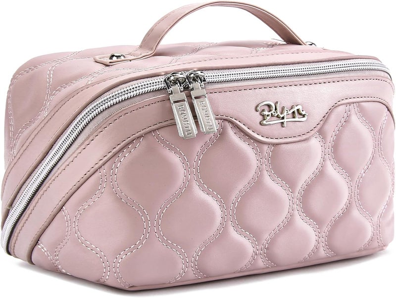 BOYATU Travel Makeup Bags for Women Cosmetic Bag: Puffy Make up Bags Set of 3 - Vegan Leather Makeup Organizer - Waterproof Large Toiletry Bag with Compartments - Travel Essentials (H-3-Pink) - Image 1